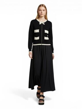 Sleeping On Snow Bow Tie Cardi Blk Crm Contrast Knit Jackie O Chic Prep Anthro